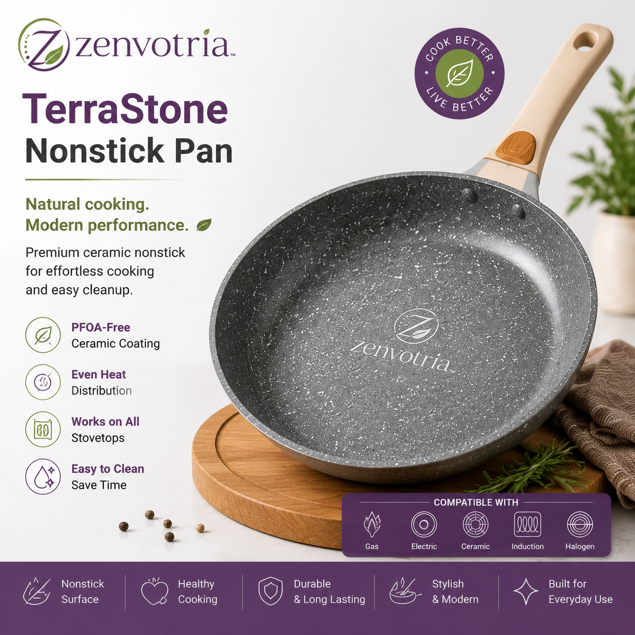 Zenvotria™ PureGlaze Ceramic Non-Stick Cookware