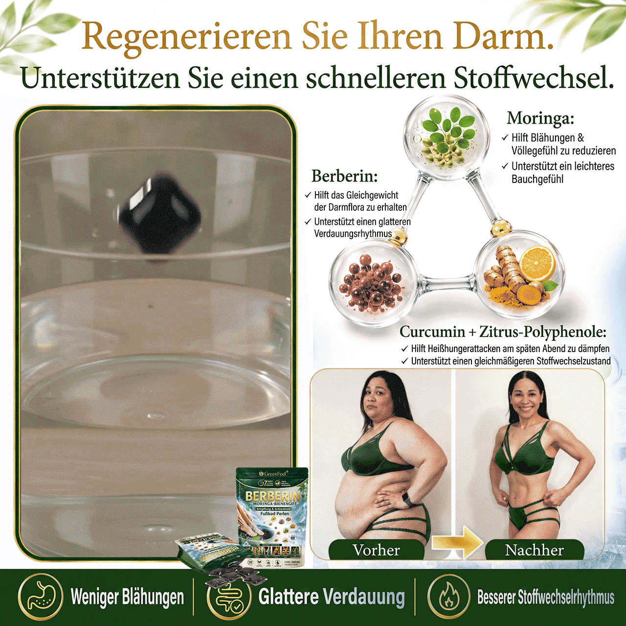 ☘️ GreenFeel® Berberin-Moringa-Bienengift Detox-Schlankheits-Fußbadperlen unterstützen das Gewichtsmanagement, die Lymphdrainage, eine gesunde Durchblutung, das weibliche Wohlbefinden und ein straffer wirkendes Hautbild. 🔥