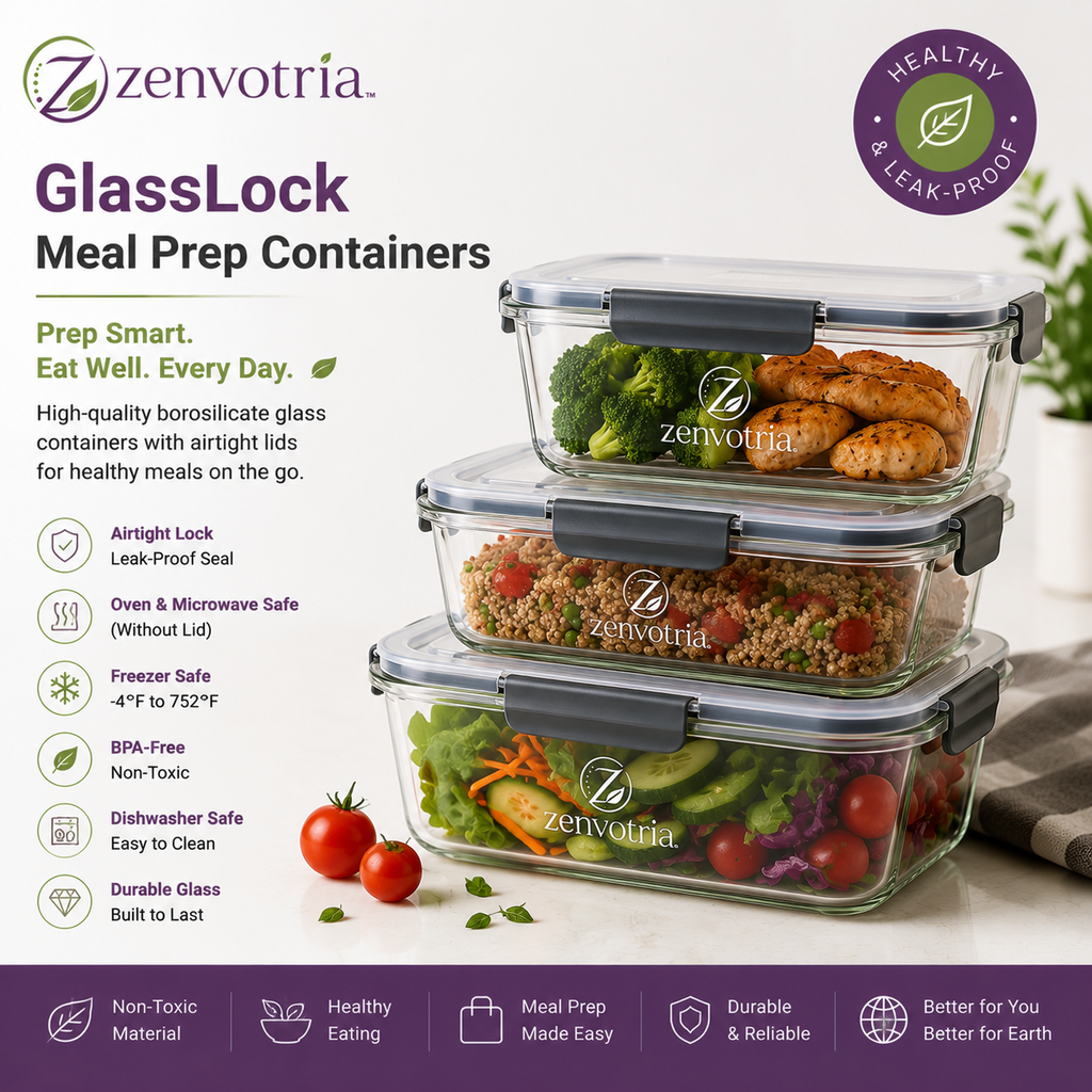Zenvotria™ CrystalLock Glass Meal Prep Container