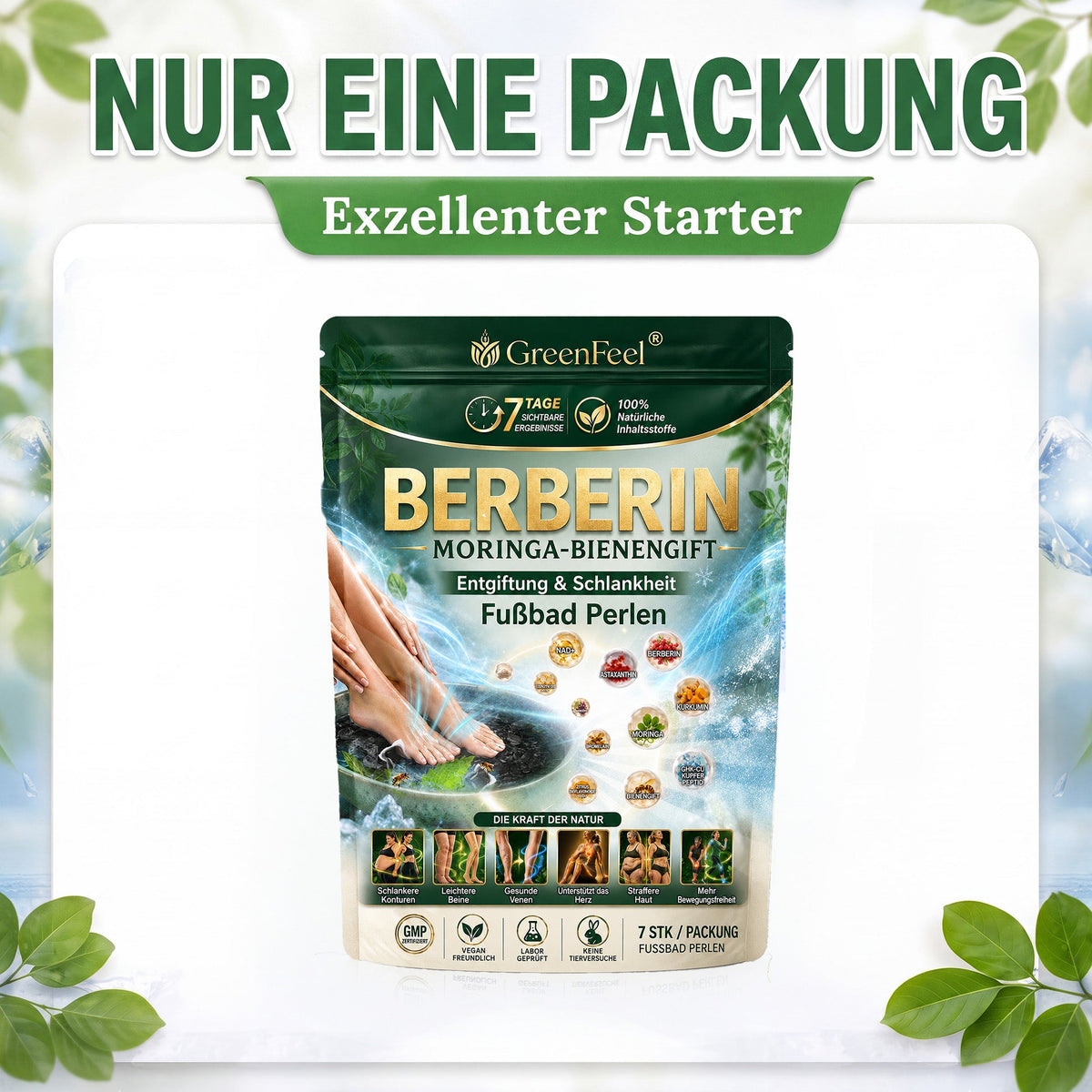 ☘️ GreenFeel® Berberin-Moringa-Bienengift Detox-Schlankheits-Fußbadperlen unterstützen das Gewichtsmanagement, die Lymphdrainage, eine gesunde Durchblutung, das weibliche Wohlbefinden und ein straffer wirkendes Hautbild. 🔥