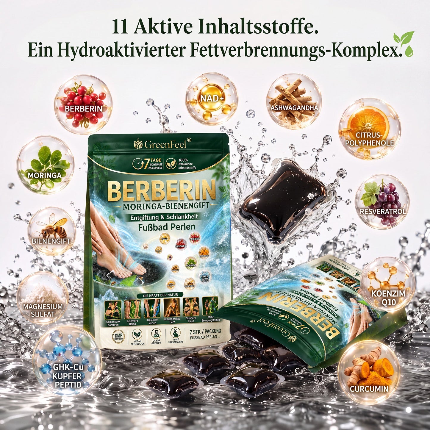 ☘️ GreenFeel® Berberin-Moringa-Bienengift Detox-Schlankheits-Fußbadperlen unterstützen das Gewichtsmanagement, die Lymphdrainage, eine gesunde Durchblutung, das weibliche Wohlbefinden und ein straffer wirkendes Hautbild. 🔥