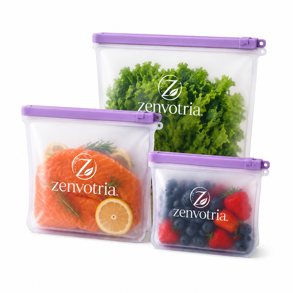 Zenvotria™ EcoSeal Reusable Silicone Food Storage Bags