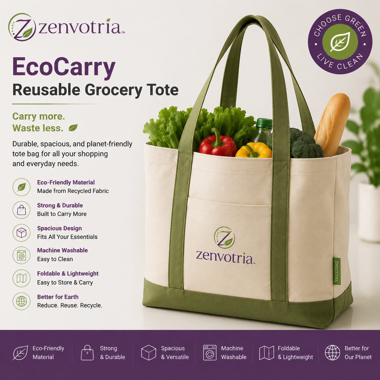 Zenvotria™ EverCarry Sustainable Shopping Tote