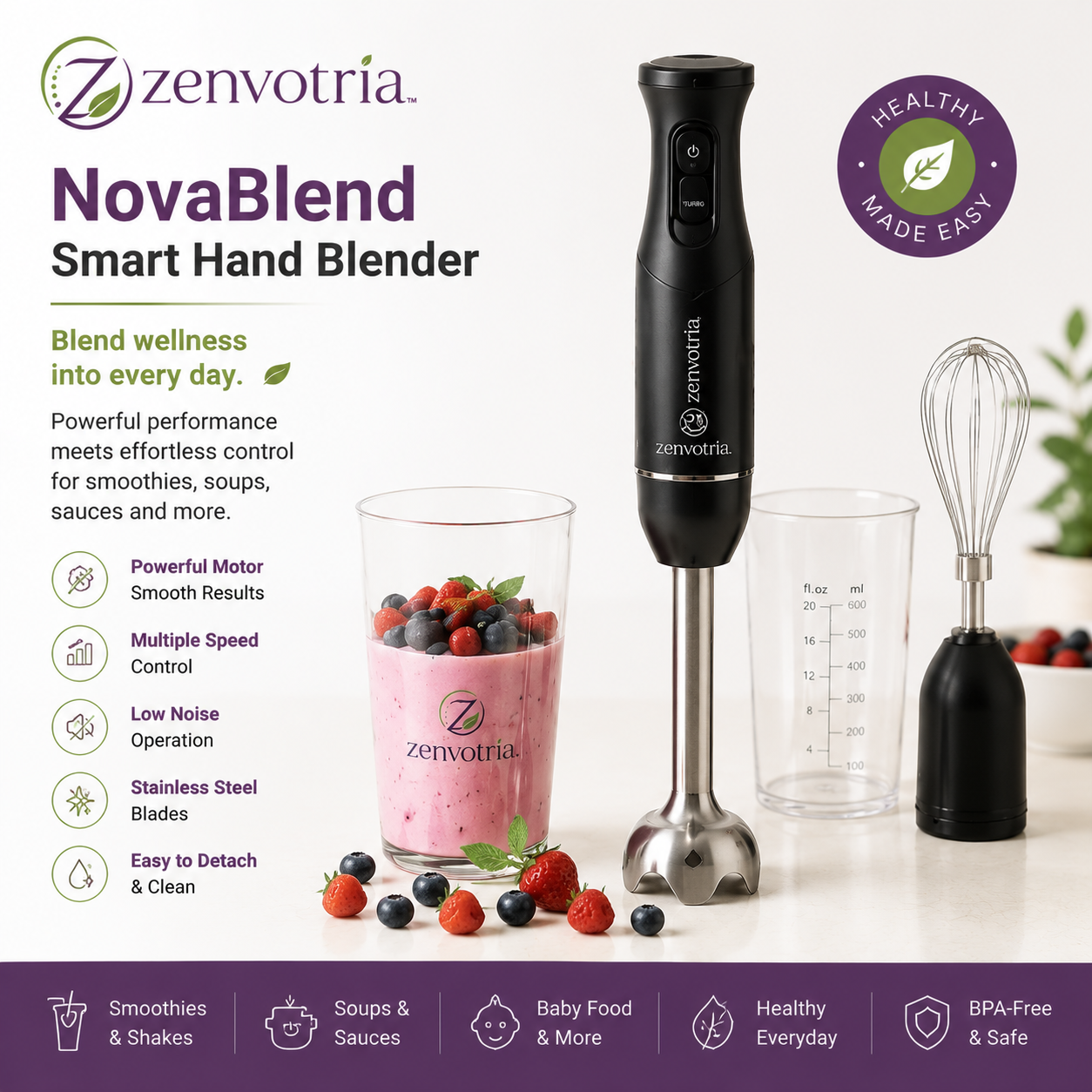 Zenvotria™ BlendPro Cordless Hand Blender